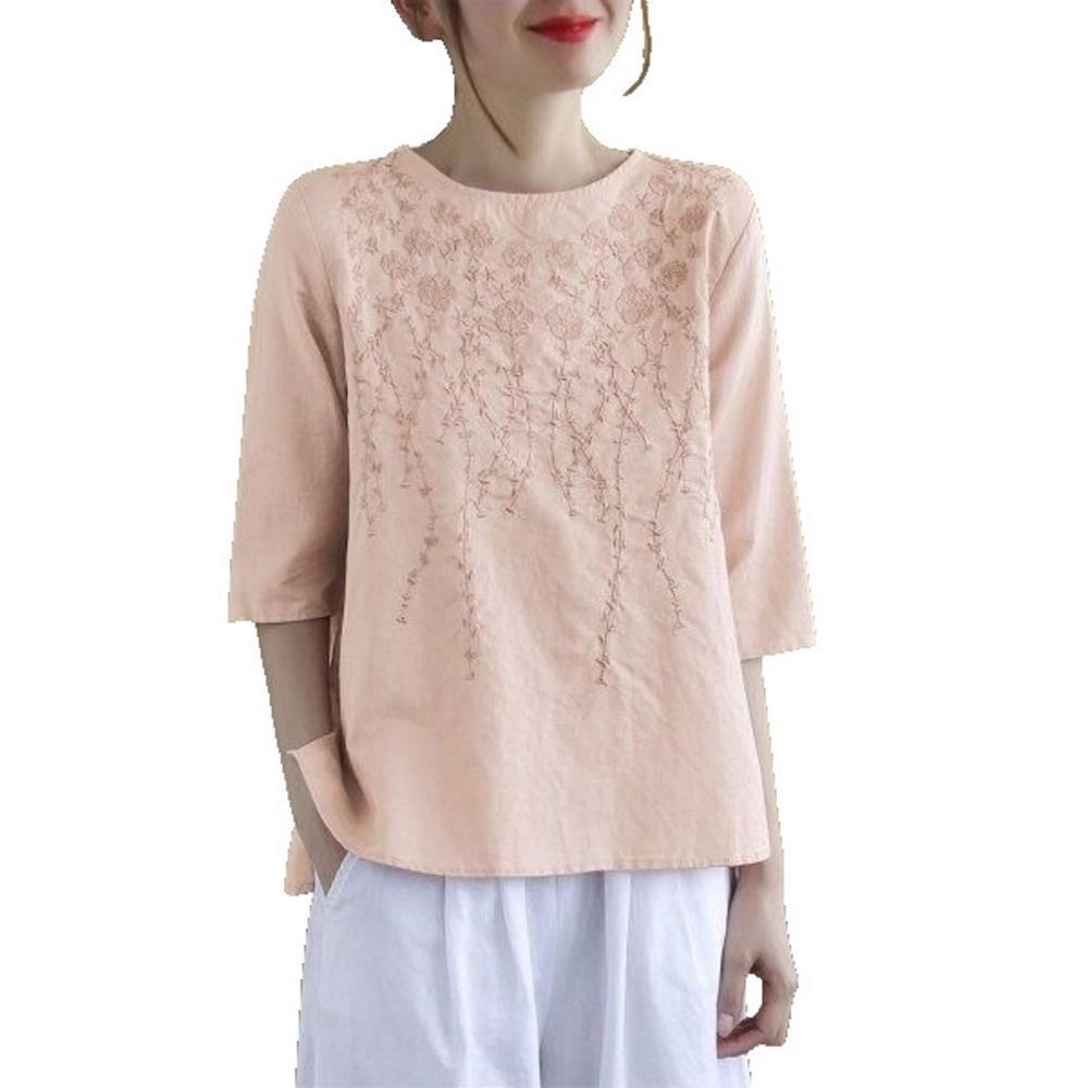 E-RÃ©tro Pink Embroidered Crewneck Top Size M